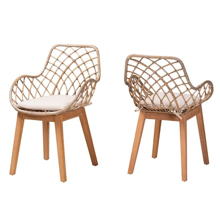 Baxton Studio Ballerina Modern Bohemian Greywashed Rattan and Natural Brown Finished 2-Piece Dining Chair Set 234-2PC-12825-ZORO